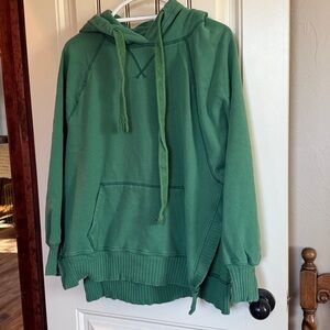 American Eagle Green 100% Cotton Hoodie With Kangaroo Pouch, and Deep Side Slits